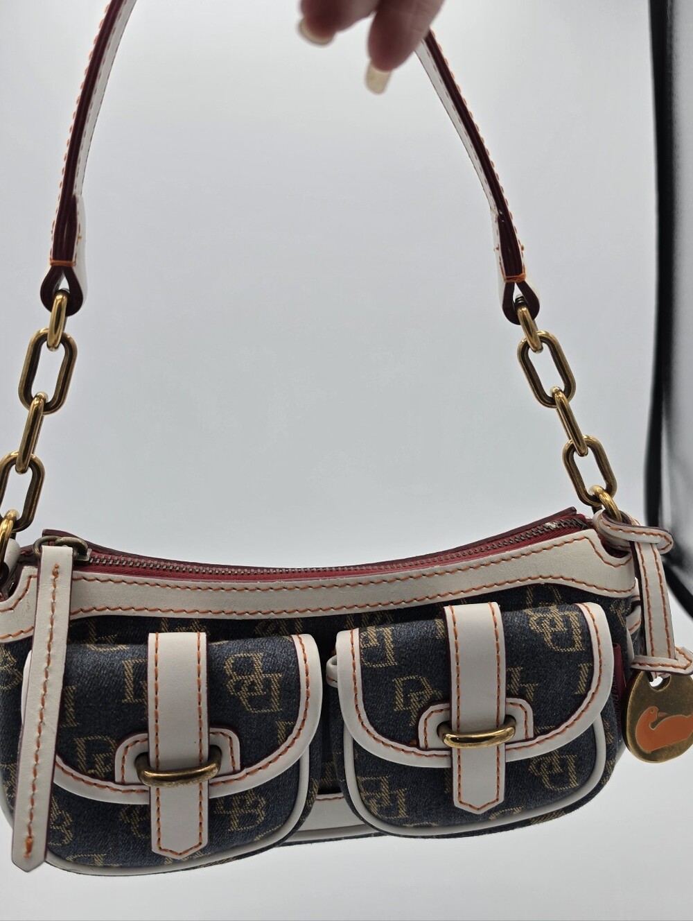 Vintage Authentic Dooney & Bourke Signature Mini Banana Bag Denim Y2K